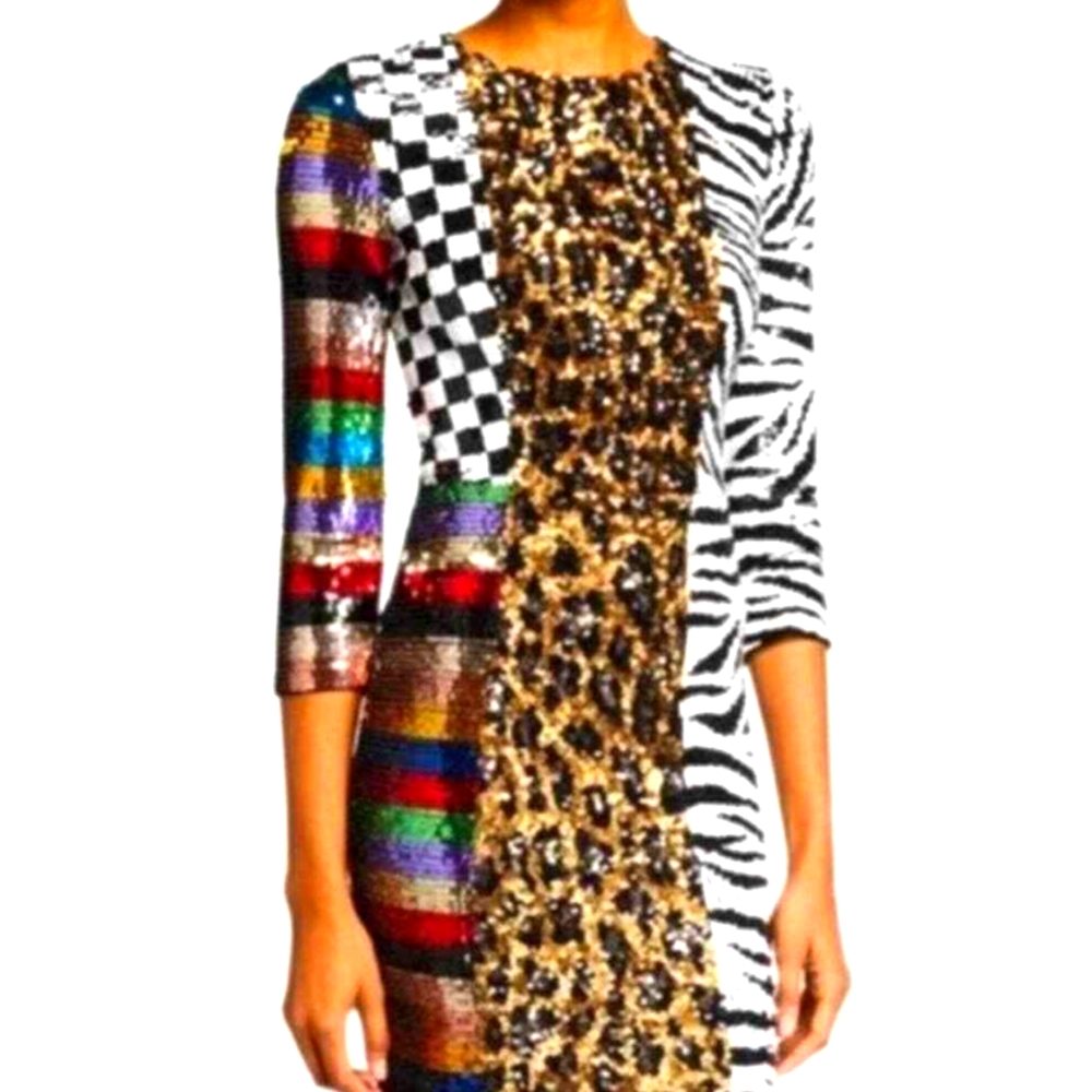 NWT Alice and Olivia Jae Sequin leopard multicolor stripe dress.